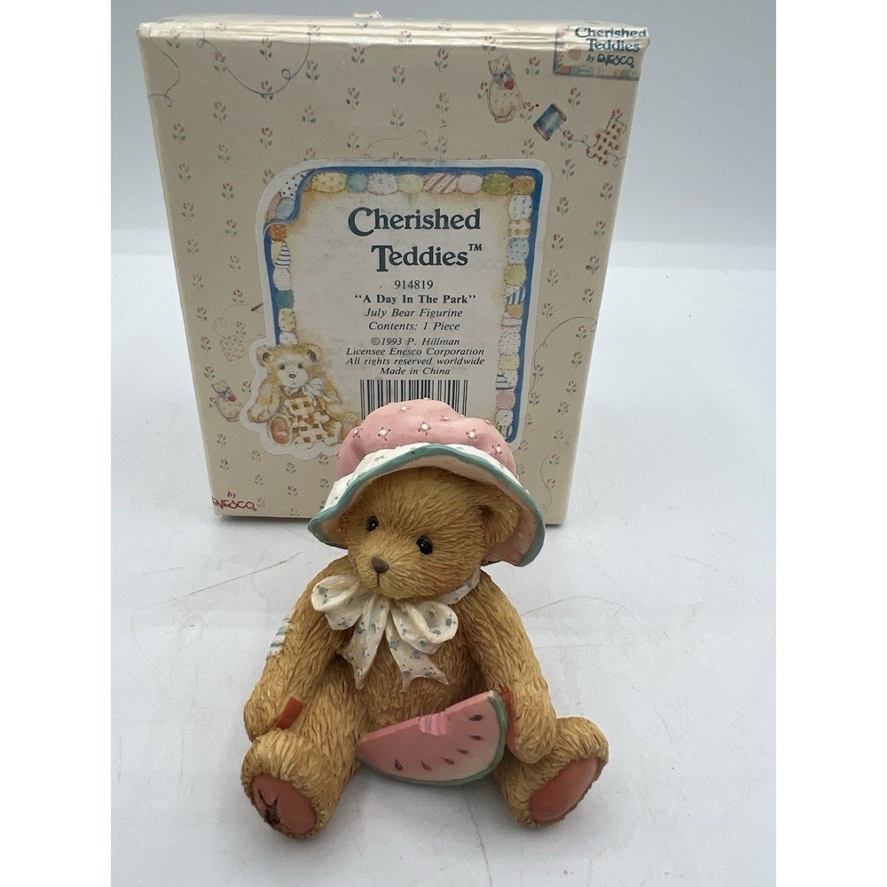 🧸 NIB Cherished Teddies "Julie" July Bear Figurine – 1993 "A Day in the Park"